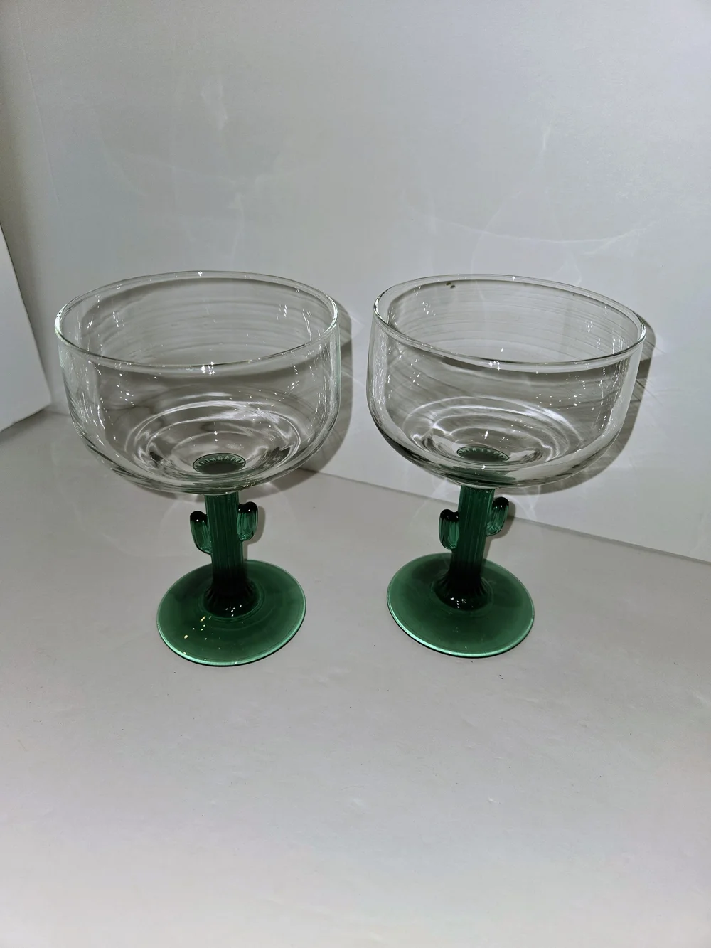 Clear Glass Cactus Stem Margarita Glasses - Green